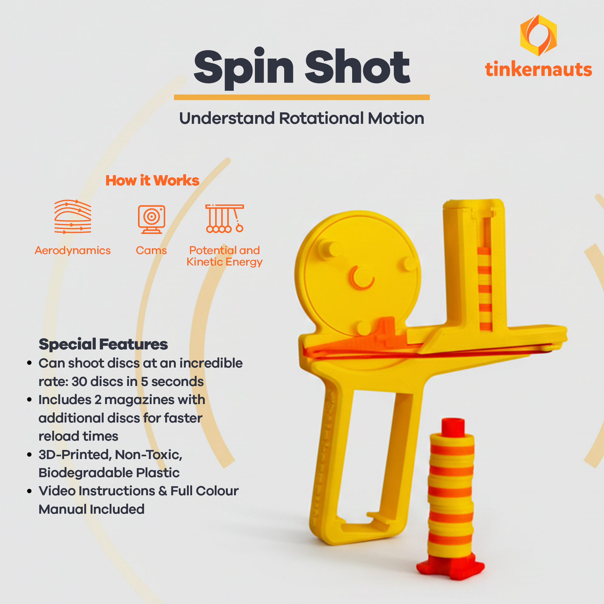 Spin Shot (Ages 6+) (two magazines & discs) – STEM Kit for Kids | Tinkernauts
